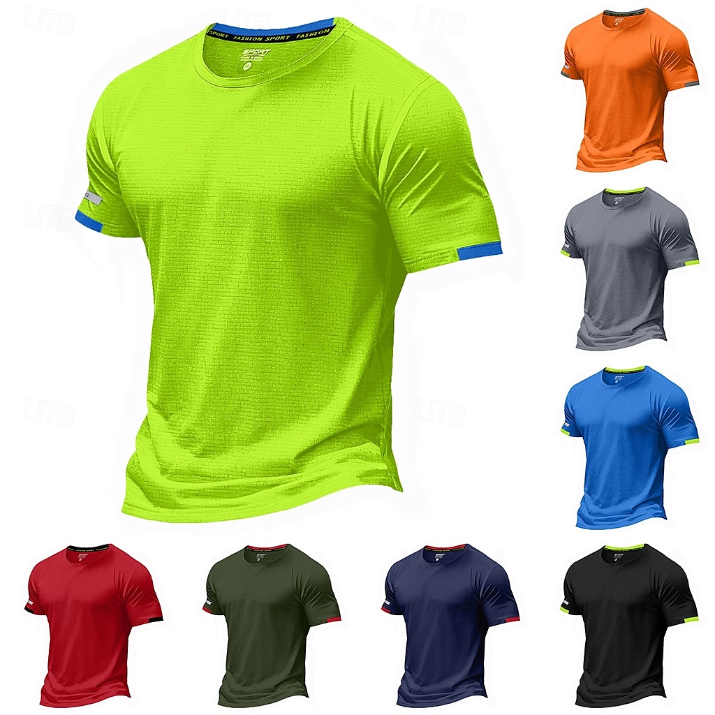2025年 男性用 Tシャツ マッスルシャツ 半袖 クルーネック 夏 活発的 クラシック スポーツ ランニング ライトブルー ブラック ライトグリーン メンズトップTシャツ  コレクション – $11.49 –P1