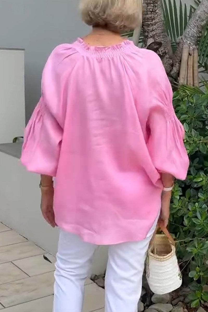 Per donna Blusa Tinta unica Elegante Casual Manica Lunga Scollo a V Top Regolari Quotidiano Ferie Bottoni Bianco Giallo Rosa Blu Grigio Estate Primavera del 2025 a $28.99 –P2