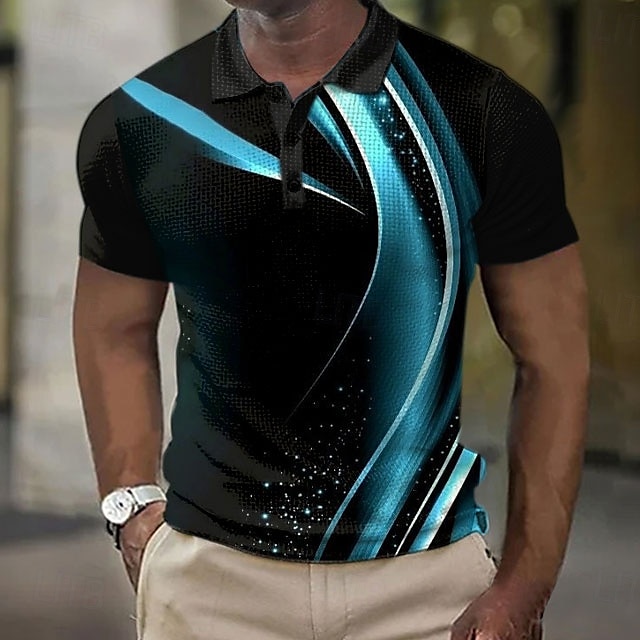 Miesten Geometrinen Viiva Vohveli poolopaidat Lyhythihainen Poolopaidat Kauluspaidat Business Casual liiketoiminta Urheilu- ja treenivaatteet Käytä töihin Napit 3D-tulostus Kesä Rubiini Sininen Apila 2025 - $22.99 –P1