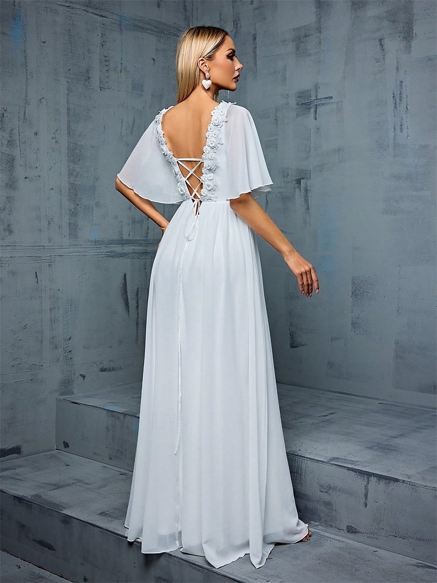 Kleid Brautmutterkleid Elegant V-Ausschnitt Bodenkörper Polyester Halber Ärmel mit Einfarbig 2025 - $89.99 –P2