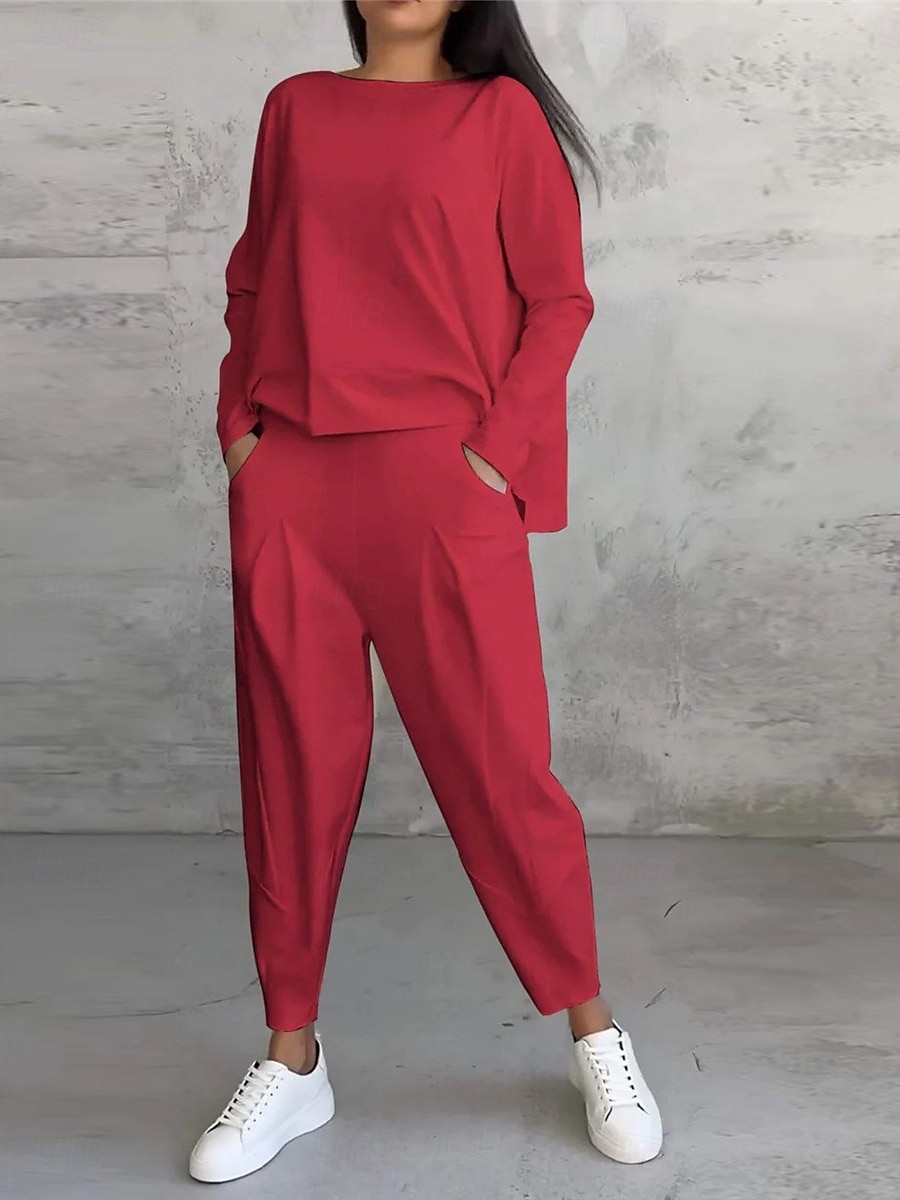 Damen 2 Teile Fashion Streetwear Alltag Sweatshirt Lange Ärmel Rundhals Unifarben Freizeit Alltag Schwarz Weiß Pink Sommer Reguläre Passform 2025 - $31.99 –P8