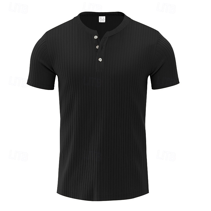 Hombre Camiseta con botones Camiseta Henley Shirt Tee Manga Corta Henley Verano Primavera Plano Moda Design Básico Jacquard Vacaciones Calle Noche Negro Blanco Rojo Camiseta superior para hombre 2025 - $20.99 –P11