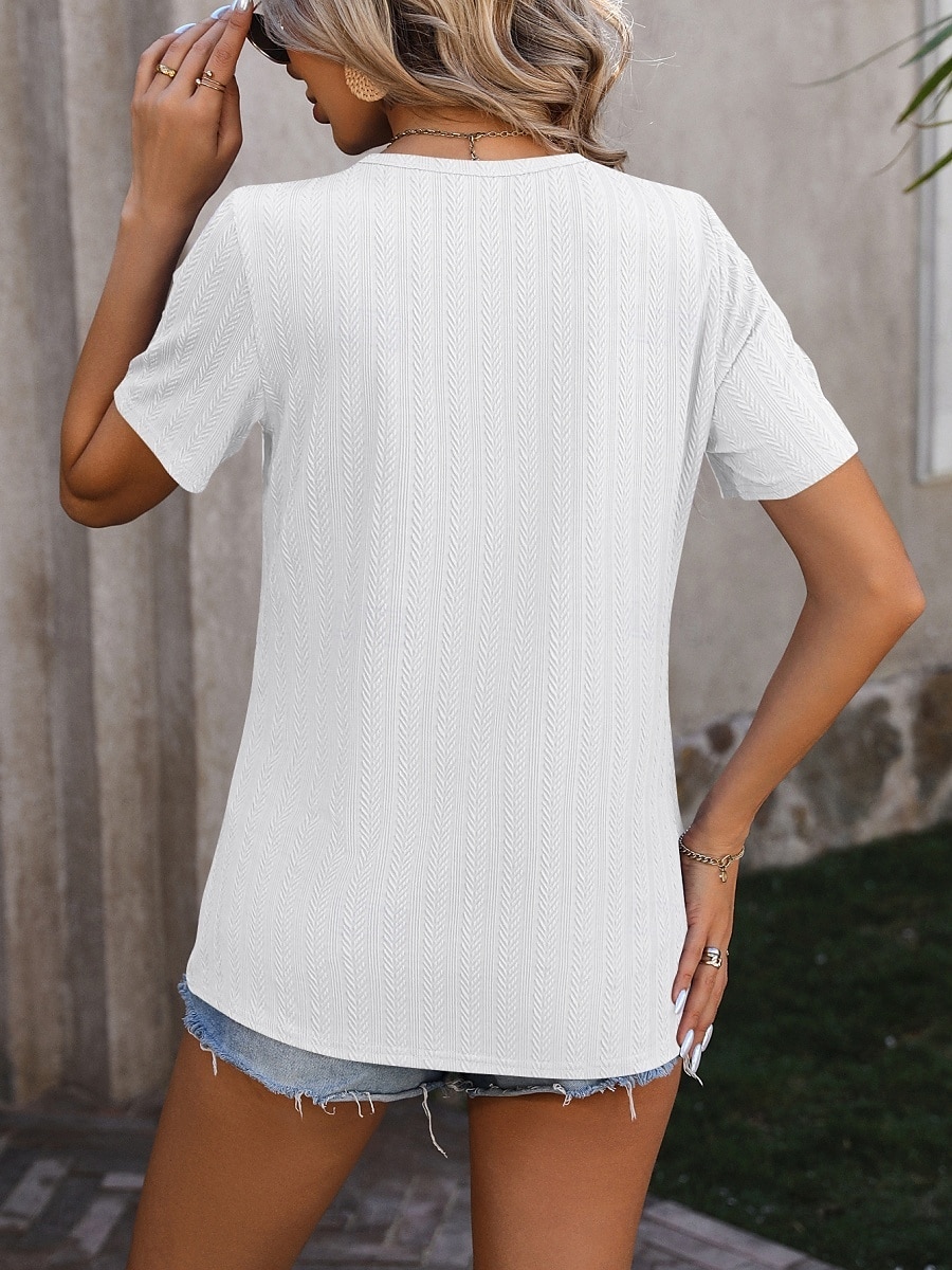 T-shirt Femme Uni Mode Moderne Décontracté Manches Courtes Col Rond Tops Quotidien Week-end Boutons Noir Blanc Violet Fuchsia Été de 2025 ? $21.99 –P11