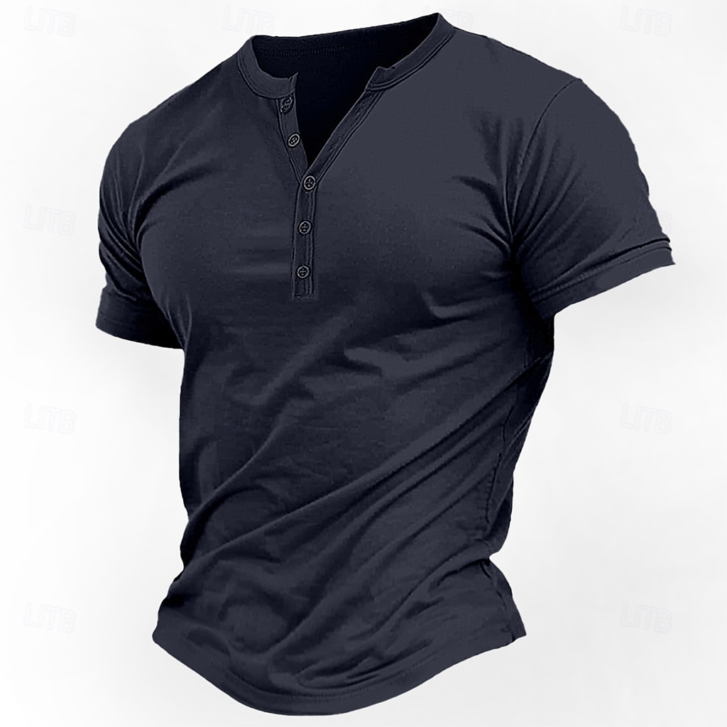 Pánské Tričko Tričko Henley Tričko Top Krátké rukávy Bez vzoru Módní Základní Knoflíky Do V Dovolená ulice Jdeme ven Léto Bílá Námořnická modř Hnědá Tričko Henley 2025 - $17.99 –P7