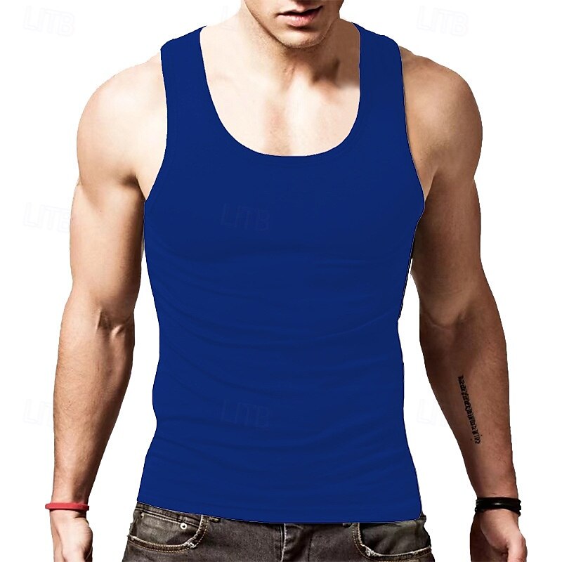 Homens Malha Íntima Top de colete Camiseta Interior camisa sem manga Sem Manga Gola Redonda Verão Tecido Moda Designer Básico Clássico Férias Rua Para Noite Preto Branco Vinho Top Tee para Homens de 2025 por $11.99 –P16