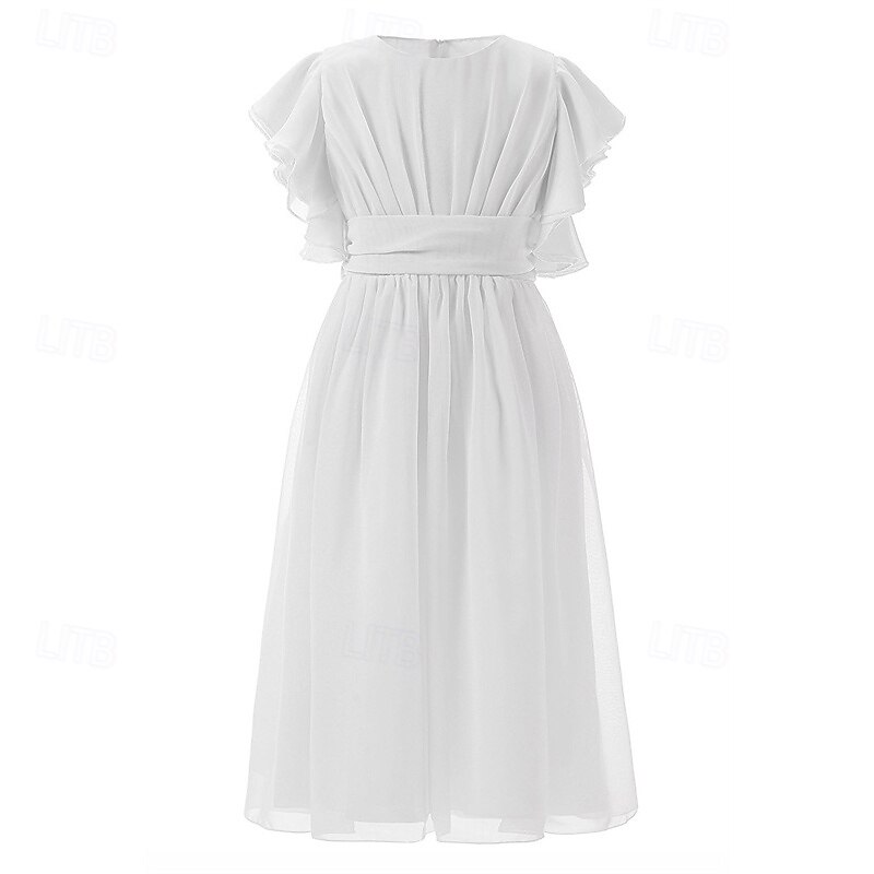 Robe de Demoiselle d'Honneur Fille enfants Fille Robe de soirée Robe de princesse Utilisation Mariage Soirée Elégant Magnifique Couleur unie Sans Manches Col Ras du Cou Rouge vin Noir 4 ans et + de 2026 ? $42.99 –P4