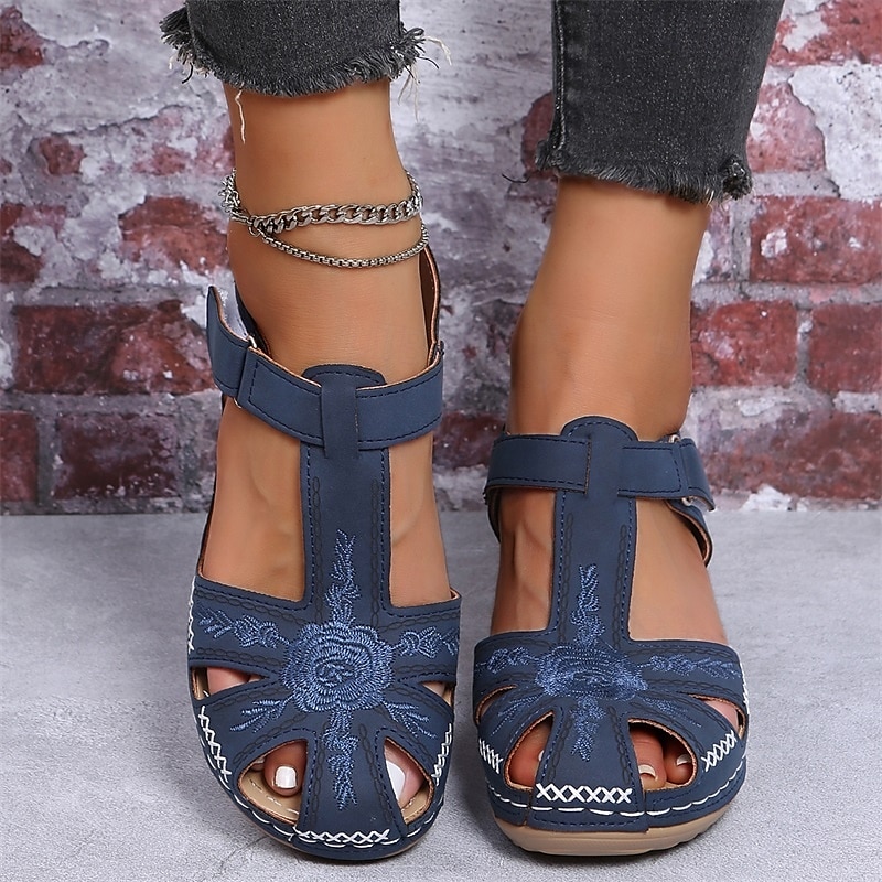 Women's Casual Comfort Sandals – Vintage Arch Support Velcro Walking Sandals with Hollow Design for Summer & Outdoor Wear 2025 - $22.99 –P2