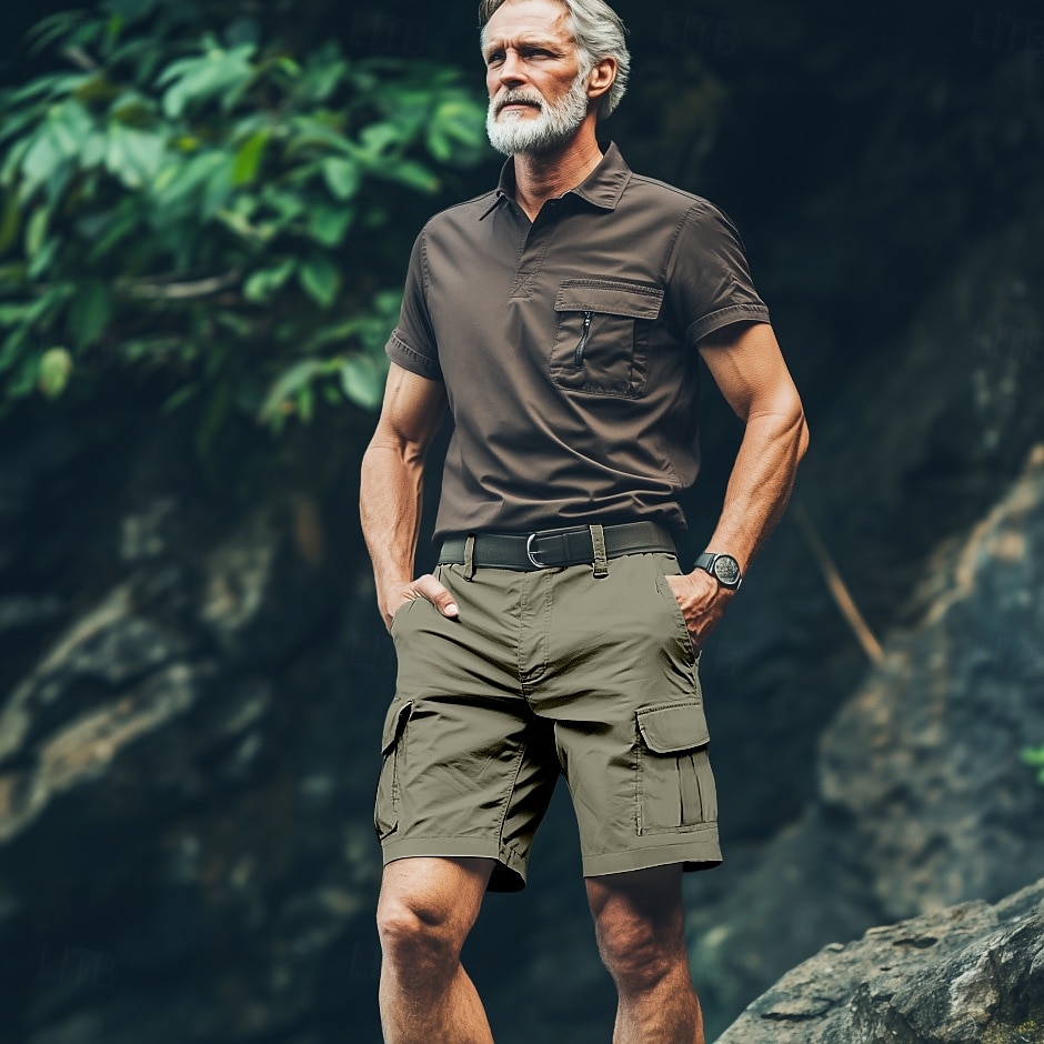 Men's Cargo Shorts Shorts Bermuda shorts Casual Shorts Multi Pocket Straight Leg Plain Comfort Wearable Knee Length Outdoor Casual Camping & Hiking Fashion Streetwear Black Green Micro-elastic 2025 - $27.99 –P10