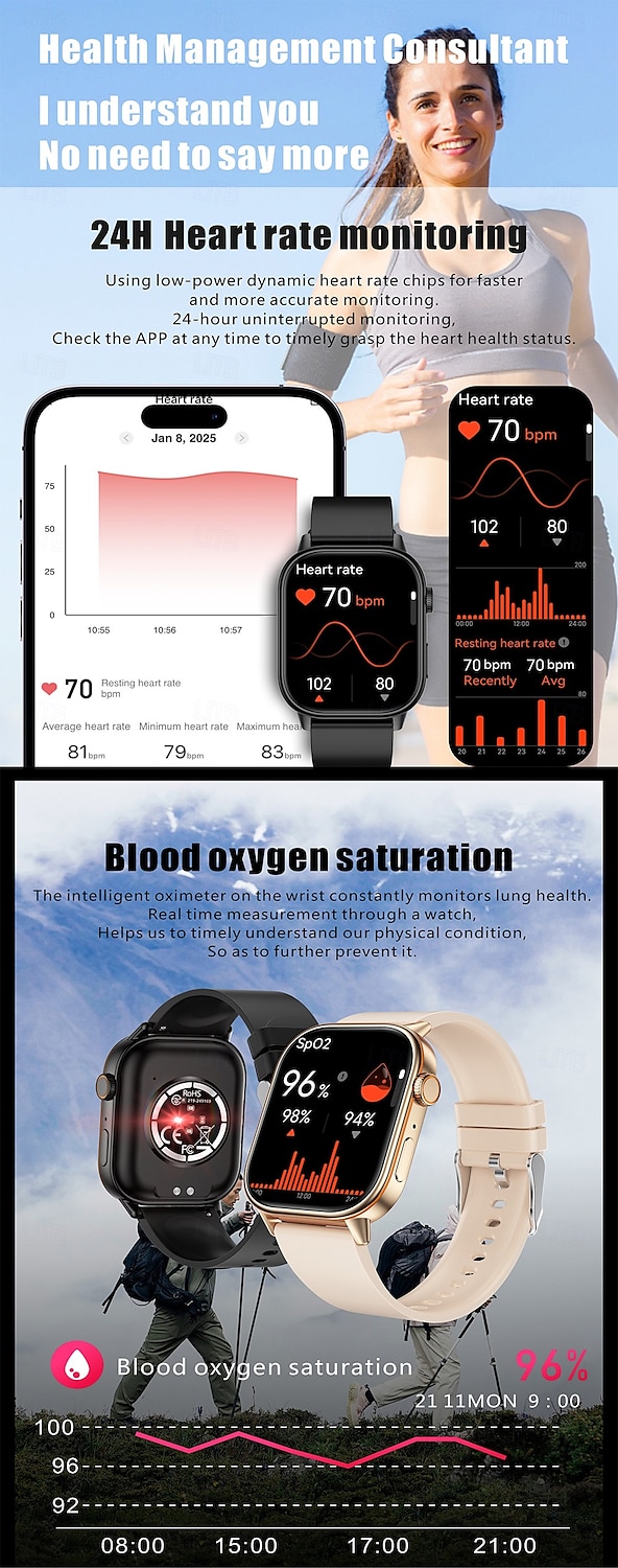 iMosi QX17 Smart Watch 2.01 inch Smartwatch Fitness Running Watch Bluetooth Pedometer Call Reminder Sleep Tracker Compatible with Android iOS Women Men GPS Hands-Free Calls Waterproof IP68 40mm Watch 2025 - $47.99 –P5