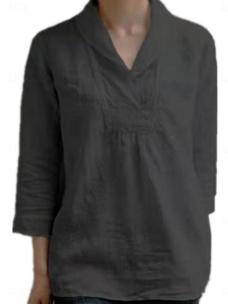 Damen Baumwoll-Leinen Hemd Bluse Uni Elegant Täglich Stylish Langarmhemd Kragen Regelmäßige Tops Tägliches Patchwork Schwarz Weiß Sommer Frühling 2025 - $19.99 –P6