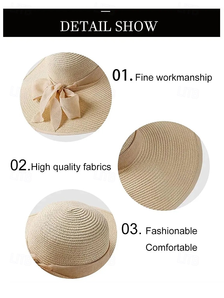 Elegant Wide Brim Sun Hat for Women – Summer Beach Straw Hat with Black Bow, UV Protection, Foldable Floppy Hat for Vacations, Garden Parties and Outdoor Travel 2026 - $34.99 –P8