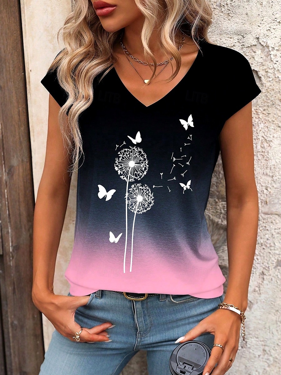 Dame Camisole Tank Top Ombre Grafisk Sommerfugl Stilfull Fritid Uten Ermer V-Hals Regular Topper Daglig Trykk Rosa Blå Sommer 2025 - $17.99 –P3