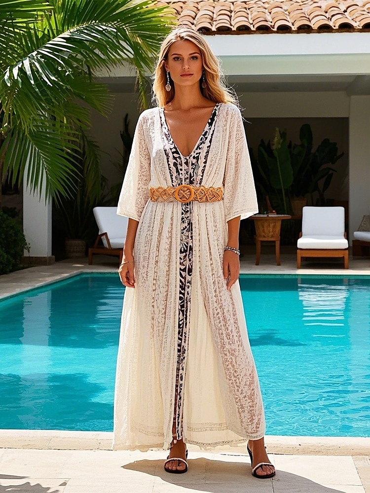 tkaný opasek boho macrame pro ženy – ručně vyrobený široký bederní pás s dřevěnou přezkou, vintage chic styl pro šaty, ležérní outfity a letní plážové oblečení 2025 - $11.99 –P1