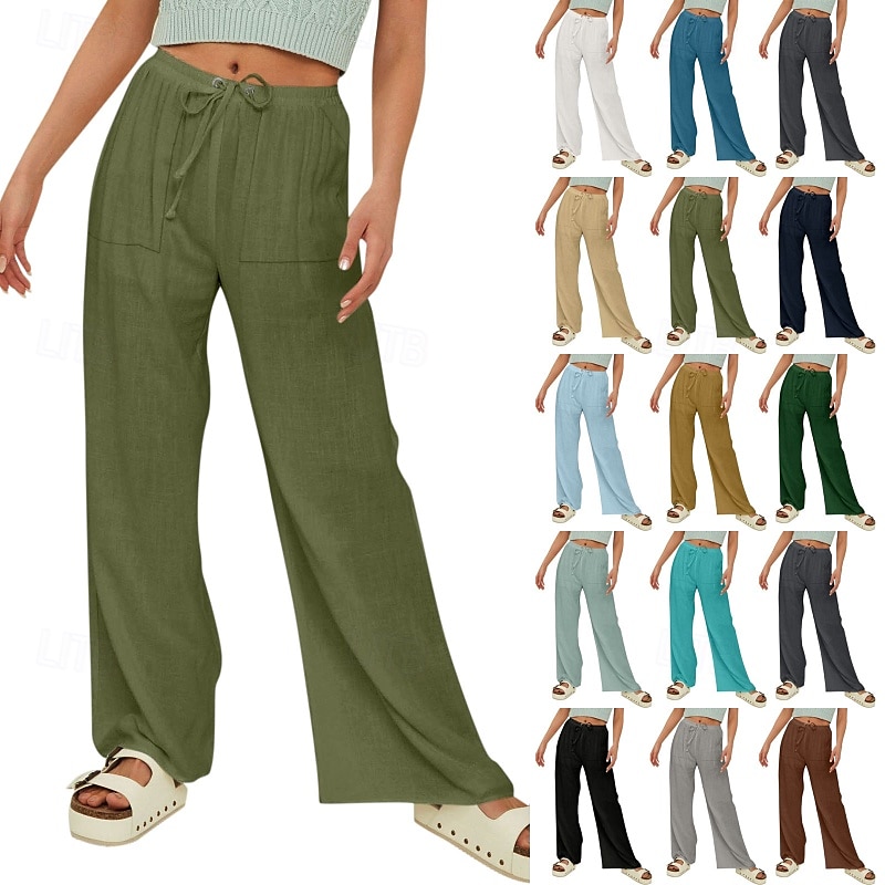 Femmes Short en coton et lin Pantalon inspiré du lin Pantalon en coton et lin Streetwear Occasionnel Longueur complète Naturel Uni Avec Poches Conception à cordon élastique Confortable Extérieur Rue de 2025 ? $24.99 –P1