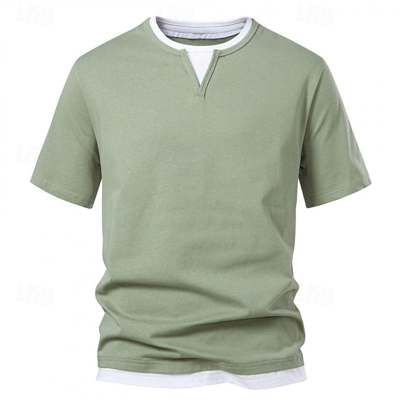 Men's T Shirt Tee Short Sleeve Shirt Tee Top Short Sleeve Crew Neck Summer Plain Fashion Designer Basic Patchwork Vacation Street Going out Black Light Green Dark Grey Top Tee for Men 2025 - $32.99 –P11