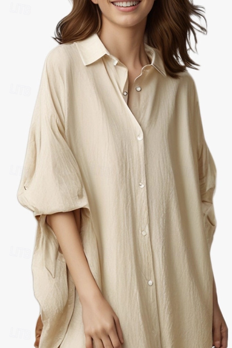 Per donna Abito Midi Abito Camicia Abito in cotone e lino Moda Essenziale Classico Vacanza Ferie Uscire Vestibilità regolare Semplice Manica Lunga Colletto a Camicia Nero Bianco Verde chiaro Rosa del 2025 a $26.99 –P14