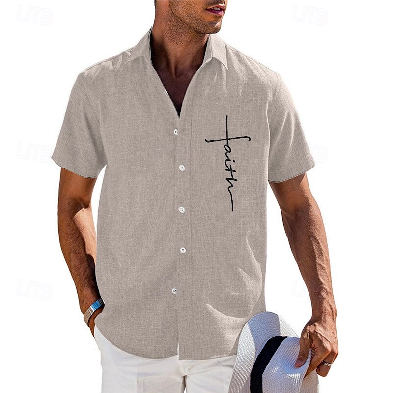 Herren Sommerhemd Freizeithemd Strandhemd Knopfhemd Schwarz Blau Grün Kaki Grau Kurzarm Muster Glaube Revers Urlaub Hawaiianisch Bekleidung Polyester Mode Lässig Bequem 2025 - $19.99 –P5