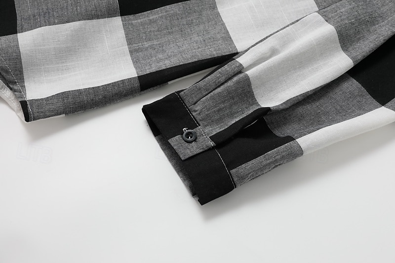 Women's Shirt Cotton Linen Shirts Blouse Plaid Casual Long Sleeve Shirt Collar Long Tops Casual Print Black Red Royal Blue Blue Summer Spring &  Fall 2025 - $27.99 –P5