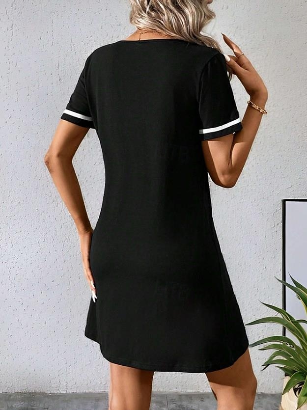 Womens Mini Kleid A Linie Kleid T Shirt Kleid Tee Kleid Lässig Urlaub Täglich Reguläre Passform Grafik Gestreift Kurze Ärmel Rundhalsausschnitt Schwarz Sommer Frühling 2025 - $23.99 –P2