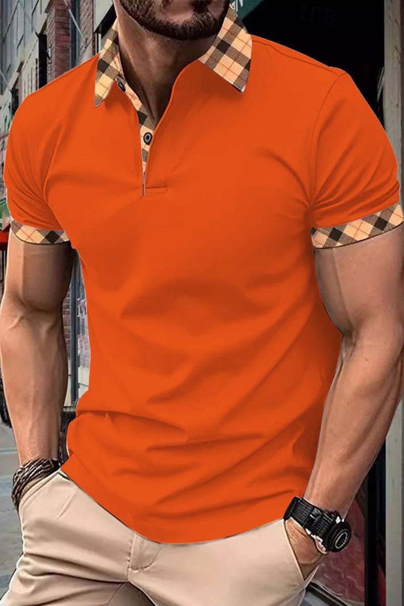 Men's Golf Shirt Golf Polos Shirts Formal Work Lapel Short Sleeve Modern Comfortable Color Block Patchwork Buttons Summer Spring Regular Fit Wine Apricot Black White Dark Navy Orange Golf Shirt 2025 - $19.99 –P18