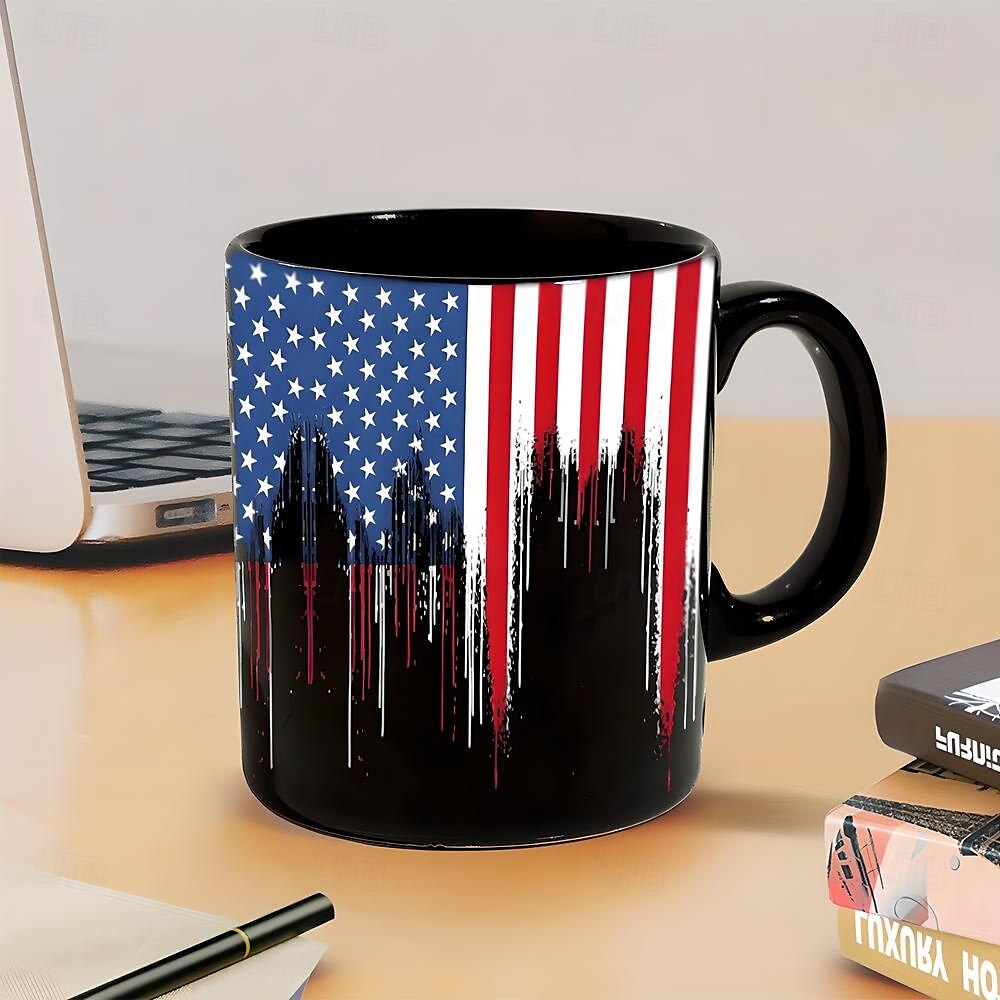Patriotic American Flag Mug Dripping USA Flag Design Black 11oz Coffee Cup Independence Day Veterans Military Gift for Men Women Dad Mom July 4th Christmas 2025 - $15.49 –P2