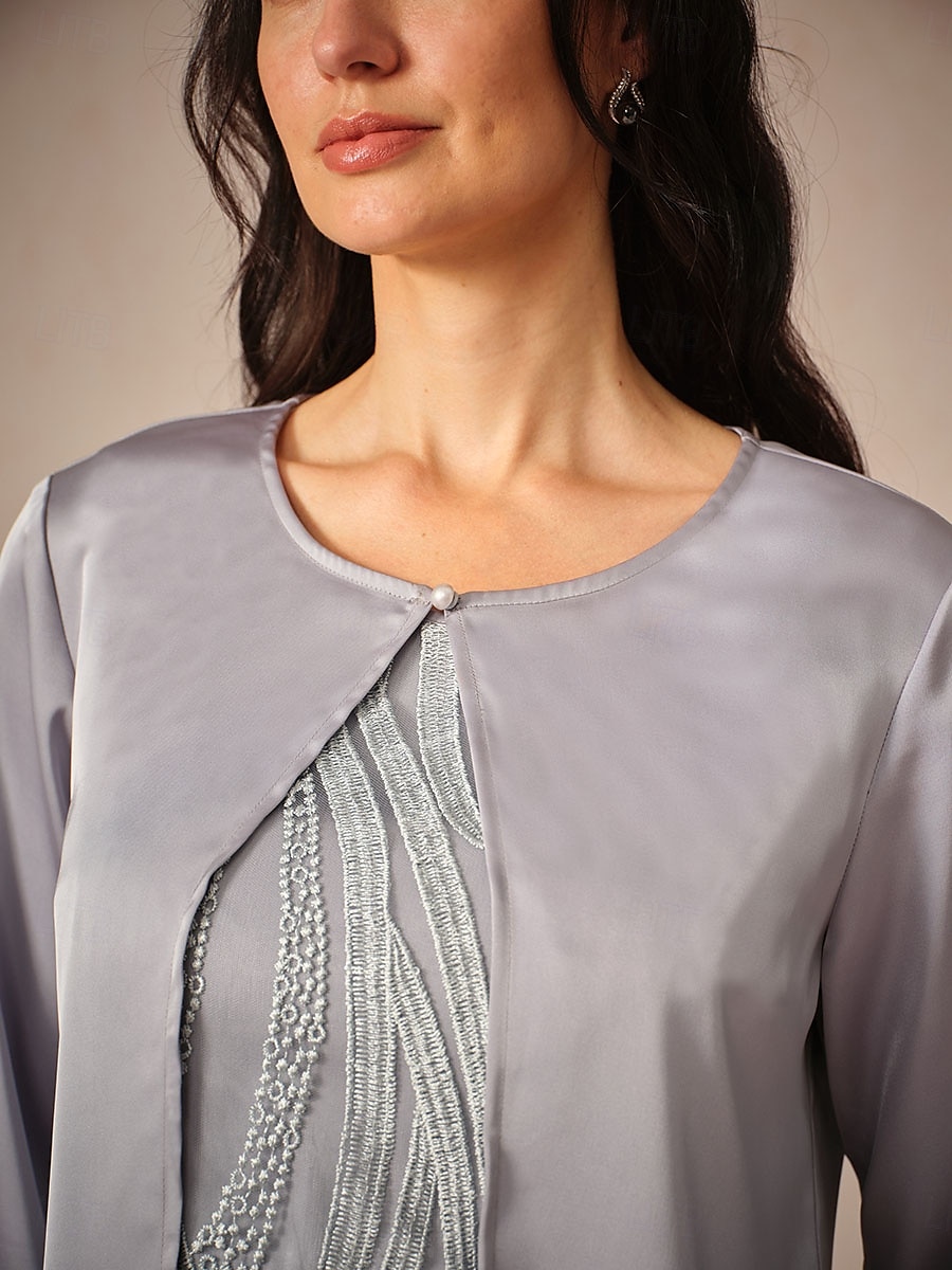 Mujer Tops elegantes Color sólido Elegante Manga 3/4 Cuello Barco Tops cortos Gris Verano Primavera Otoño 2025 - $35.99 –P2