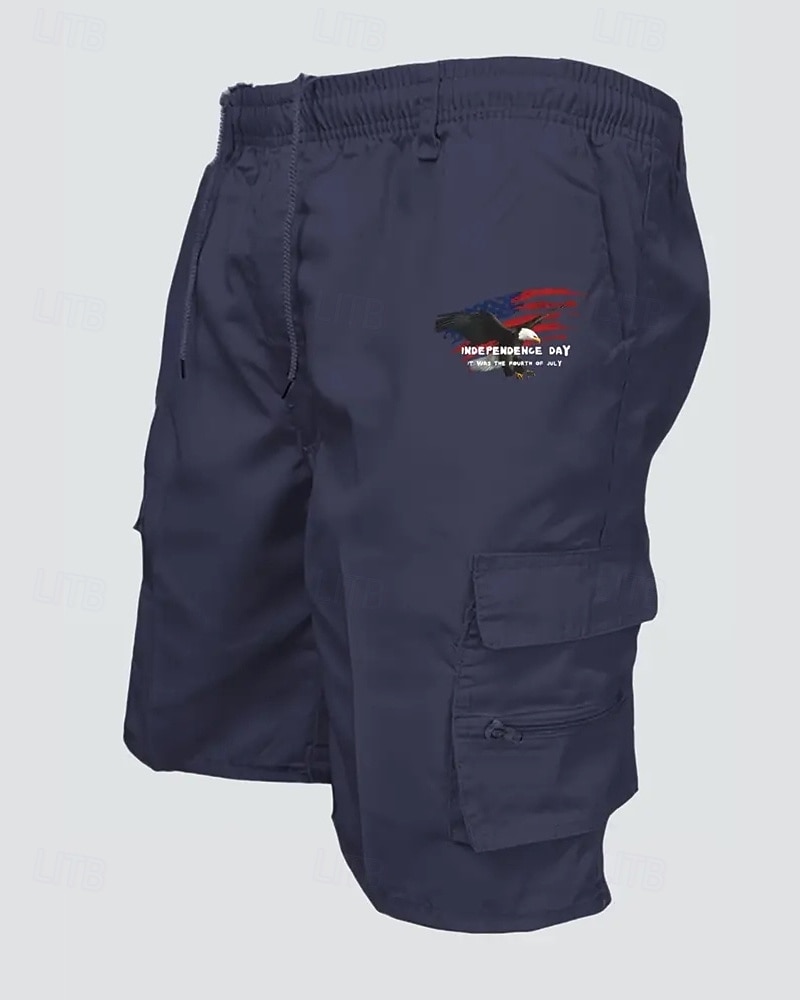 Men's Cargo Shorts Shorts Summer Shorts Drawstring Elastic Waist Multi Pocket Eagle National Flag Comfort Wearable Knee Length Outdoor Sport Daily Fashion Casual Black Navy Blue 2025 - $18.99 –P6