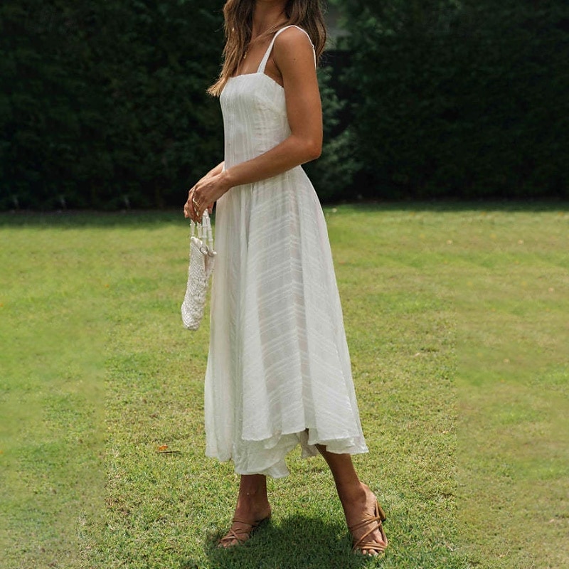 Per donna Abito Midi Abito Bianco Abito da laurea Abito Sottoveste Moda Compleanno Ferie Data Vestibilità regolare Semplice Senza Maniche Spalline sottili Bianco Estate del 2025 a $31.99 –P9