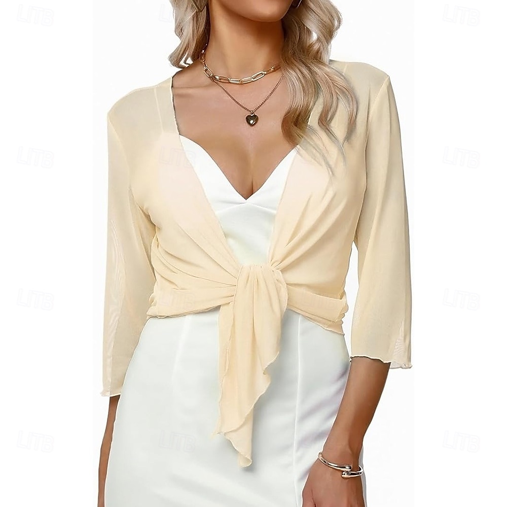 Damesomslag Elegant 3/4 mouw Chiffon Bruiloftsomslagen Met Pure Kleur Voor Feest Lente zomer 2025 - $19.49 –P7