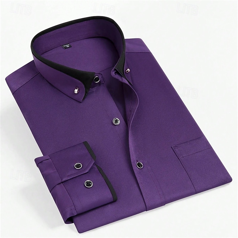 Men's Dress Shirt Button Down Shirt Solid / Plain Color Wedding Light Blue White Light Green Pink Long Sleeve Square All Seasons Clothing Apparel Color Block 2025 - $23.99 –P6