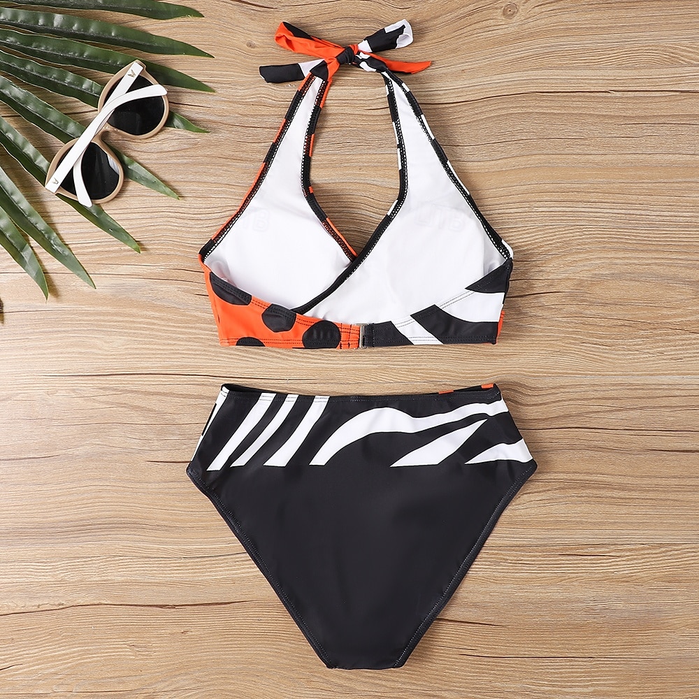 Women's Plus Size Swimwear Bikini Tankini 2 Piece Cheeky Swimsuit Deep V Push Up Knitted Stylish Beach Wear Leopard Color Block Plunge Sleeveless Bathing Suits 2025 - $23.99 –P2