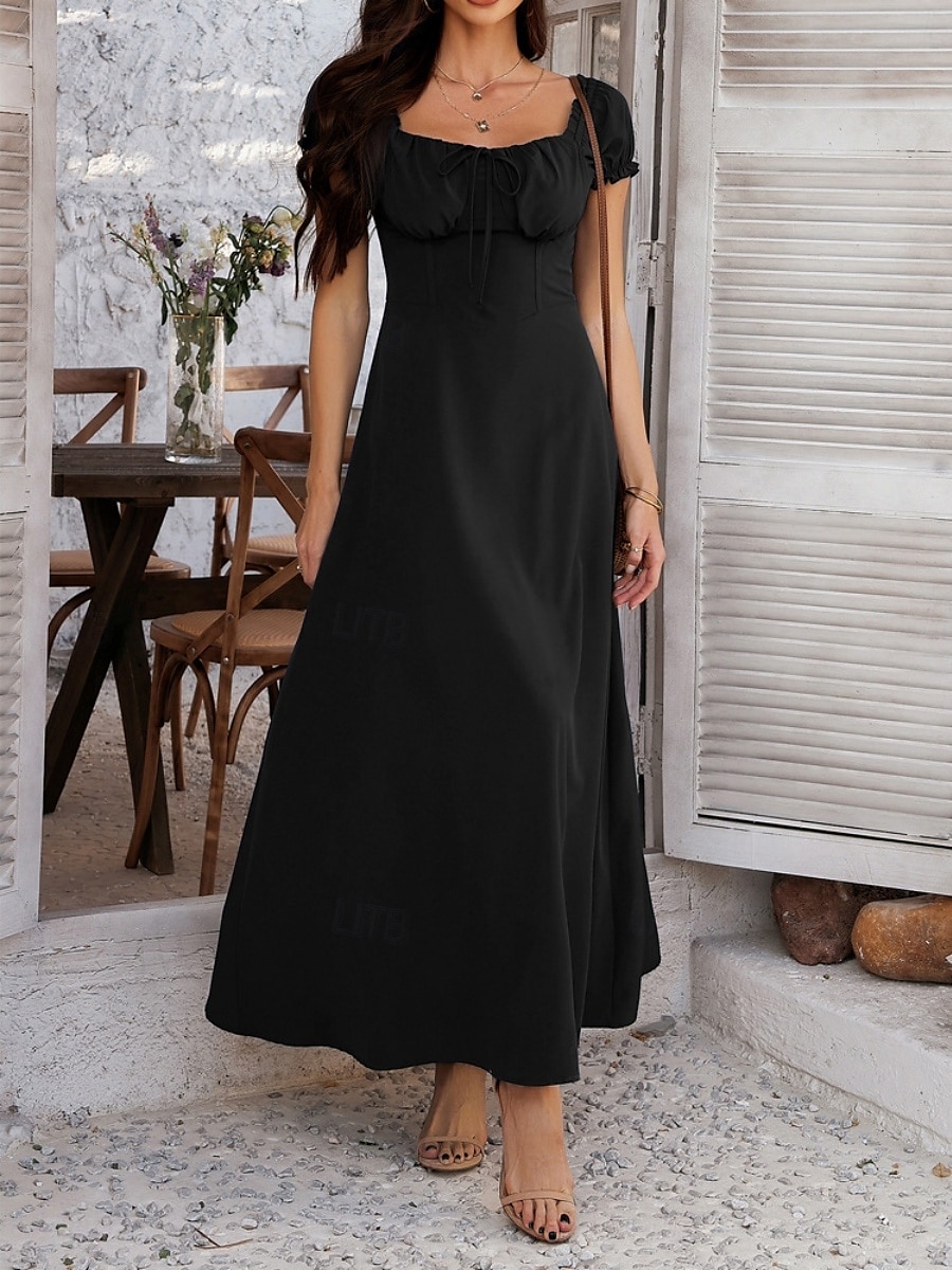 Dam Långklänning Maxiklänning Vit klänning Vardagsklänning Swingklänning Sommarklänning Mode Modern Elegant klänning Dagligen Datum Helgen Normal Slät Kortärmad Fyrkantig hals Svart Vit Gul Marinblå 2025 - $32.99 –P11