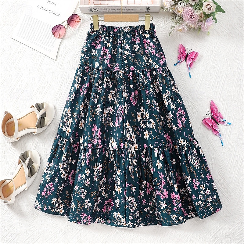 Copii Fete Fustă Floral Șic Stradă Peteci Performanță 4 ani + Vară Negru Roz Îmbujorat 2026 - $15.99 –P4