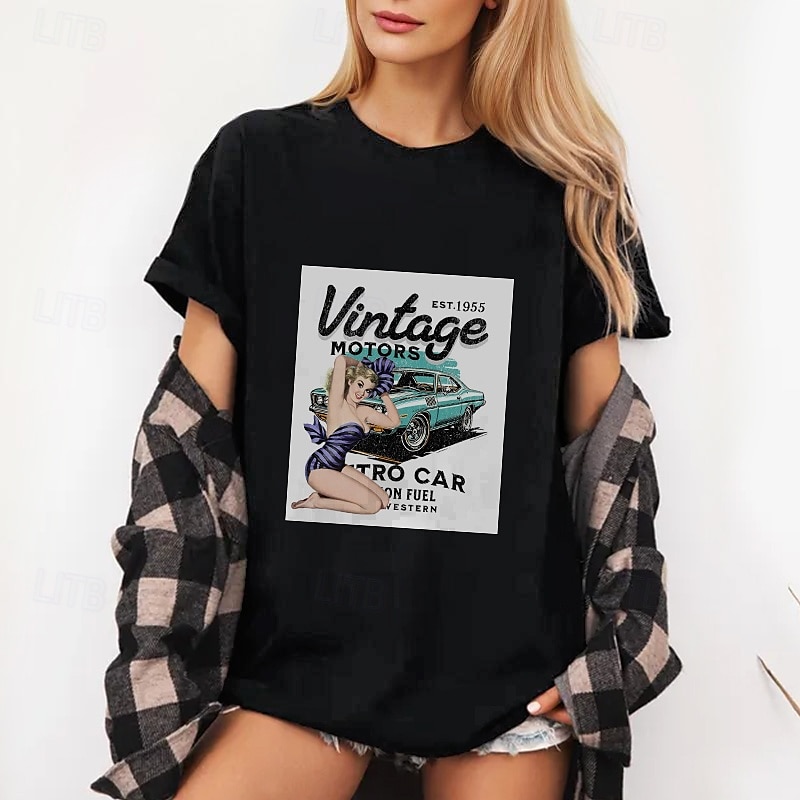 Koszulkowy Koszulka Plakat retro Dziewczyna retro Graficzny Na Damskie Dla dorosłych Bal maskowy Tłoczenie na gorąco Codzienne 2025 - $13.99 –P5