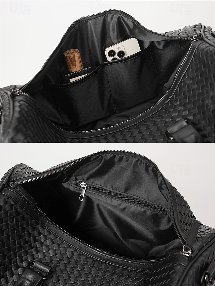 Men's Black Woven Leather Duffel Bag – Stylish Weekender Travel Bag, Large Capacity Overnight Bag, Luxury Handbag for Business & Gym 2025 - $42.99 –P7
