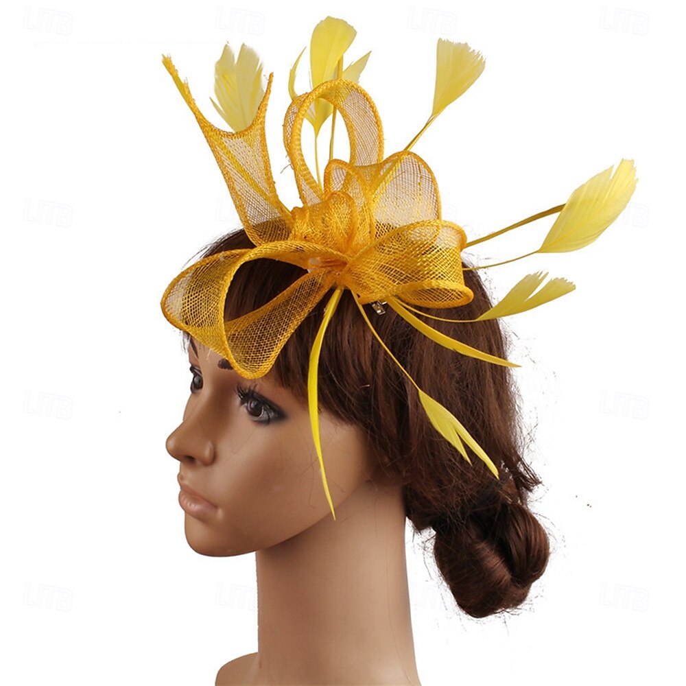 Kopfstück Federn Sinamay Hochzeit Abendgesellschaft Elegant Hochzeit Mit Feder Kopfschmuck Kopfbedeckung 2025 - $20.99 –P2
