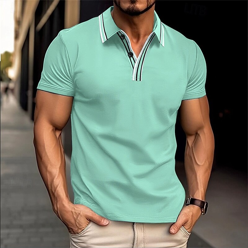 Men's Golf Shirt Golf Polos Shirts Work Casual Lapel Short Sleeve Basic Modern Plain Patchwork Buttons Summer Regular Fit White Yellow Pink Green Golf Shirt 2025 - $21.99 –P3