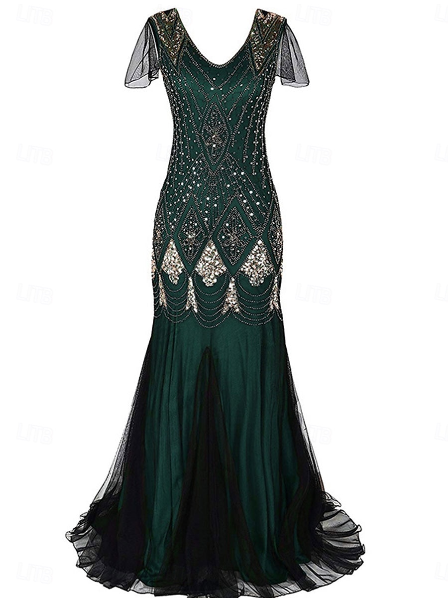 Dress Mother of the Bride Dress Elegant Vintage Party V Neck Floor Length Polyester Short Sleeve with Sequin 2025 - $79.99 –P16