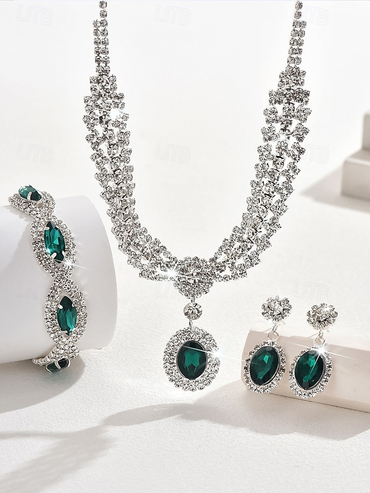Ensemble de bijoux de luxe en cristal vert pour femmes – collier élégant, bracelet et boucles d'oreilles, accessoires de mariage en strass pour fêtes et événements formels de 2025 ? $14.99 –P4
