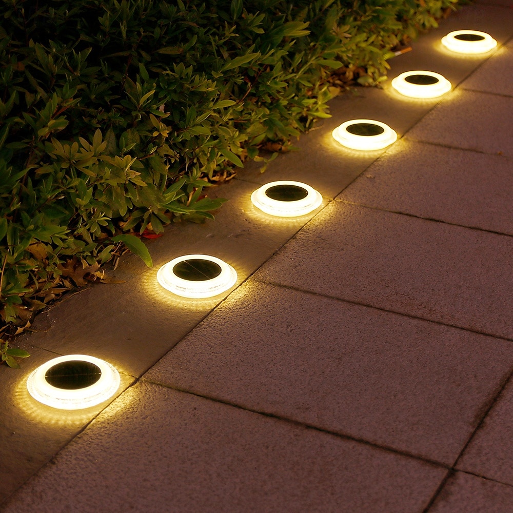 4 יחידות led סולאריות חוץ אורות קרקע אורות ספוט נוף אורות 16 לדים דיסק סולארי אור גן בקרקע אורות מסלול למסלול חצר שביל פטיו תאורת דשא 2025 - $36.99 –P1