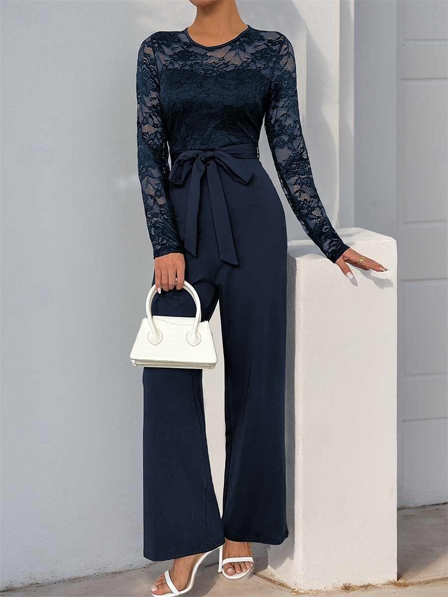 Jumpsuit  Byxdress Brudens Mor Elegant Avslappnad Juvel Hals Golvlängd Polyester Lång Ärmar med Spets 2025 2025 - $79.99 –P9