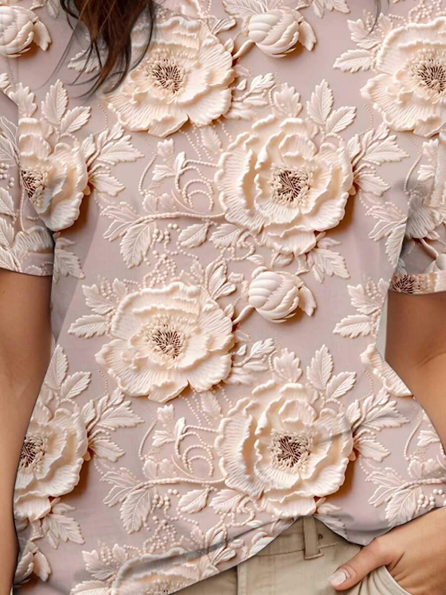 Damen T Shirt Blumen Grafik Stilvoll Lässig Kurzarm Rundhals Normale Oberteile Täglich Wochenende Druck Pudriges Rosa Sommer Frühling 2025 - $19.99 –P3