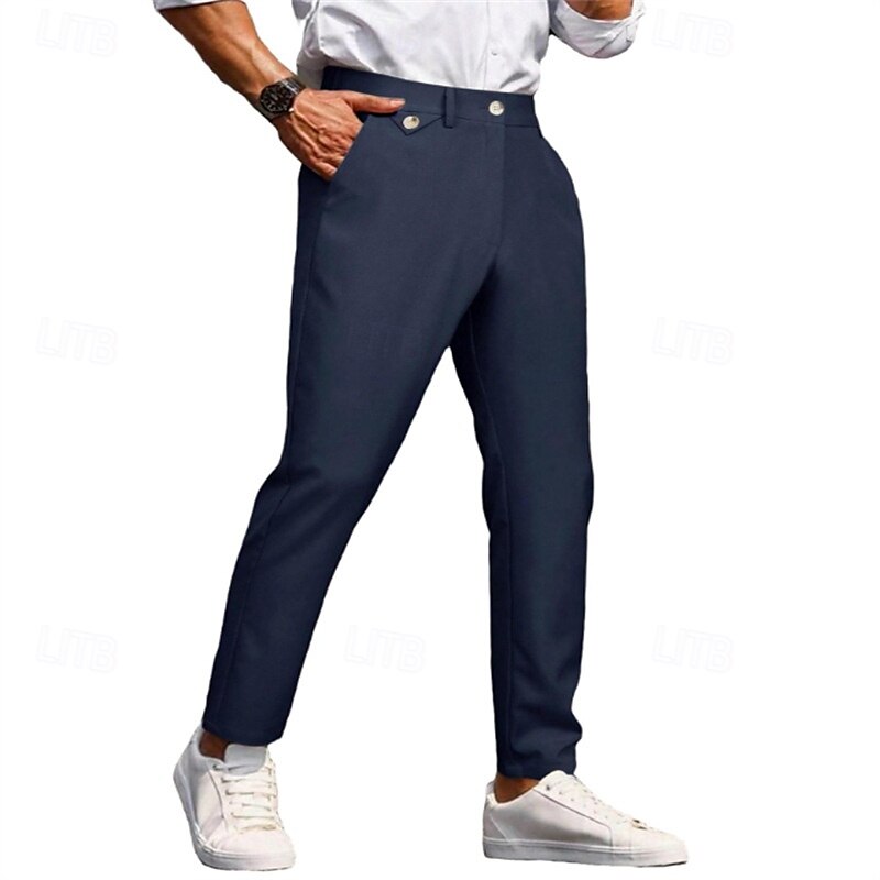 Homens Social Calças chinês Botões Bolsos Tecido Conforto Formal Festa Trabalho Moda Estilo Clássico Exército verde Preto Micro-Elástica de 2025 por $25.99 –P13