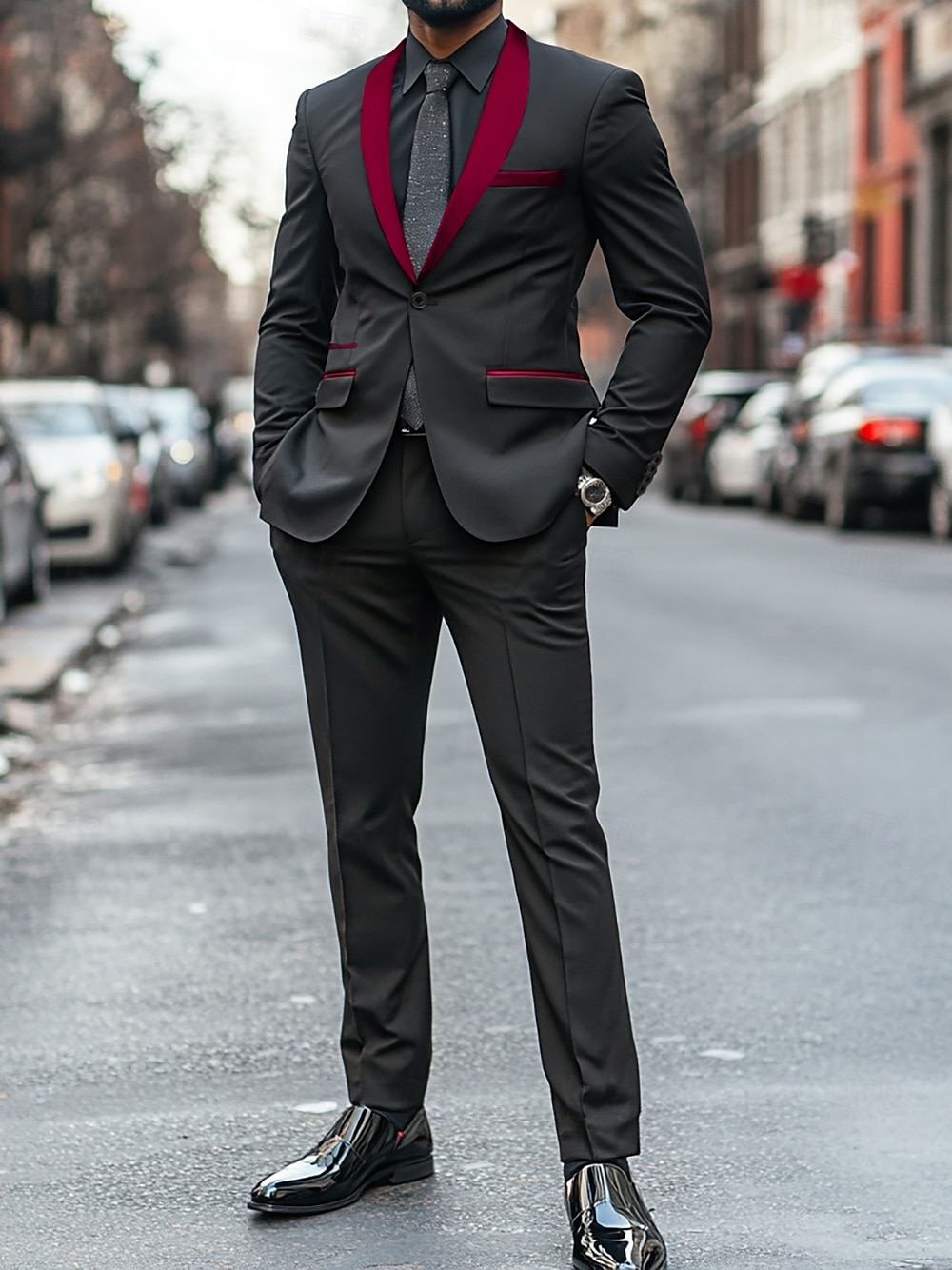 Ternos de Festa Masculinos Tuxedos Trajes de Recepção Vermelho Moda Formal Sólido Ajuste Padrão 2 Peças Com Botão Único de 2025 por $115.99 –P1