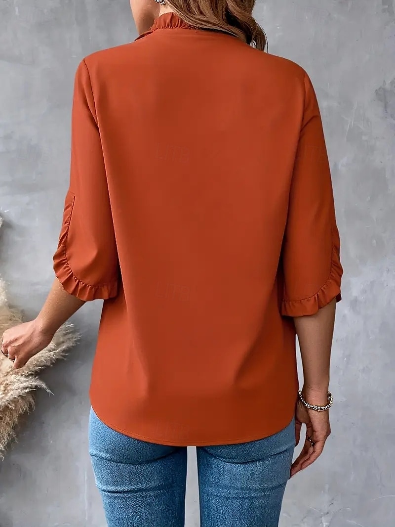 Bluzka Damskie Czarny Biały Czerwony Jednolity/zwykły kolor Falbany Codzienny Elegancja W serek Regularny S 2025 - $17.49 –P10
