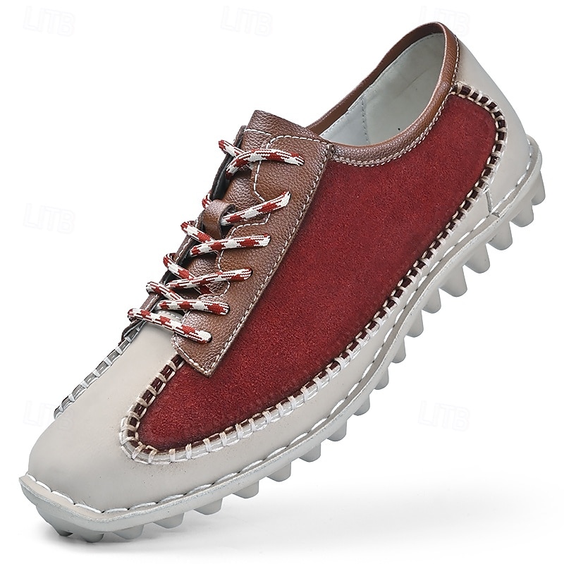 scarpe casual da uomo con lacci fatte a mano color bordeaux e grigio – scarpe da passeggio in pelle vintage del 2025 a $42.99 –P5