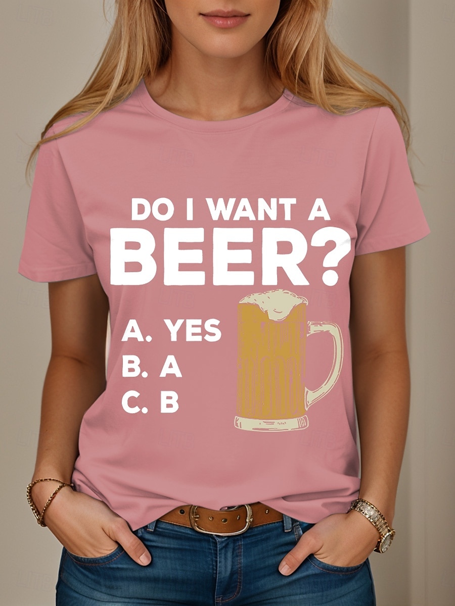 Oktoberfest Pentru femei Tricou Grafic Scrisă Bere Stilat Casual Manșon scurt Rotund Topuri obișnuite Zilnic Sfârșit de săptămână Imprimeu Negru Alb Roz Îmbujorat Albastru piscină Mov Vară Primăvară 2025 - $19.99 –P4