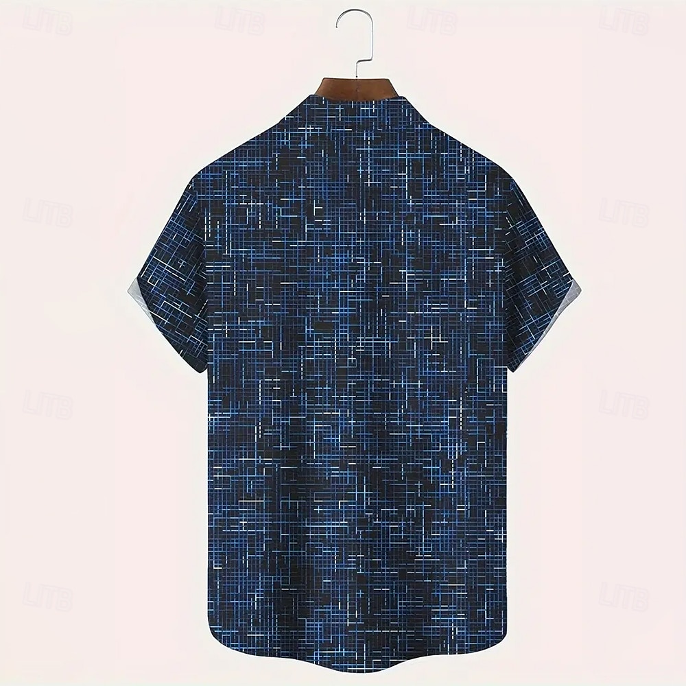 Herren Geometrisch Karo / Karomuster Hemd Freizeithemd Knopfhemd Kurzarm Modisch lässig Urlaub Alltagskleidung Sommer Frühling Umlegekragen 3D-Druck Hemden mit Kragen Dunkelblau 2025 - $23.99 –P2