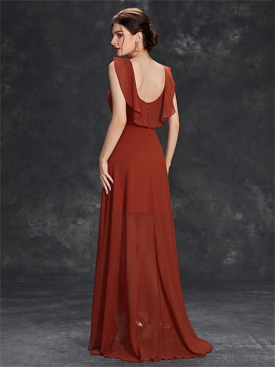Robe Robe de Mère de Mariée  Élégant Fête Col en V Longueur au sol Chiffon Sans manches avec Plis 2025 de 2025 ? $79.99 –P23