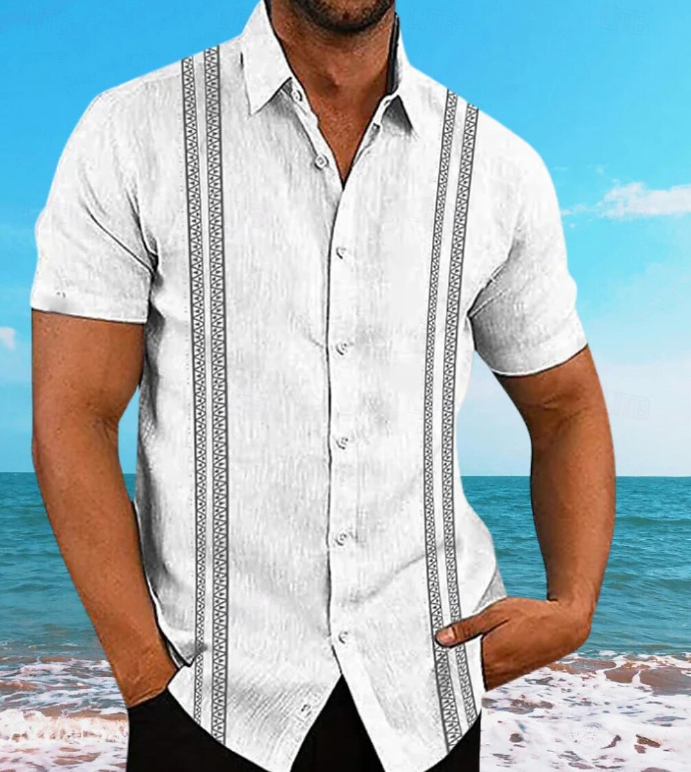 Per uomo Camicia Guayabera Camicia Estiva Camicia casual Camicia con Bottoni Nero Bianco Blu marino scuro Manica Corta Motivo Colore Solido / Tinta Unita Bavero Vacanza Camicia hawaiana Abbigliamento del 2026 a $23.99 –P1